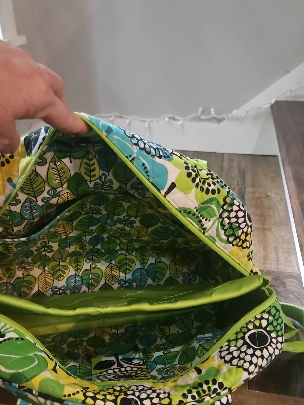 Vera Bradley Laptop Bag Quilted Floral Crossbody Bag in Lime Green Yellow & Teal